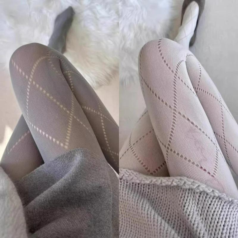 Retro Plaid Mesh Hollowed-Out Fishnet Stocking For Women Sexy Pantyhose Jk Lolita Nylon Tight Colorful Sock Pants Leggings