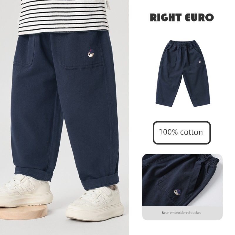 Right European Style Boys' Pure Cotton Casual Simple Pants 2026 New Spring and Autumn Children's Clothing Baby Boys' Pants