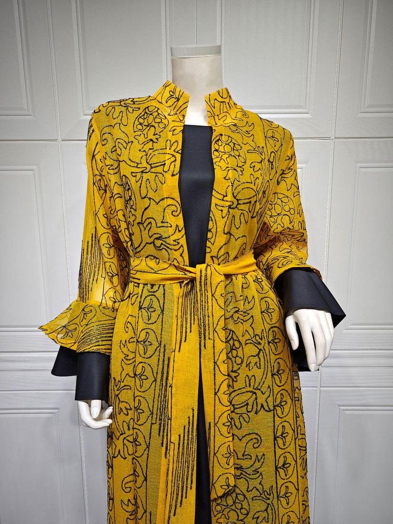 AB318 Women's Ruffle Sleeve Jalabiya: Middle Eastern Evening Two-Piece Dress