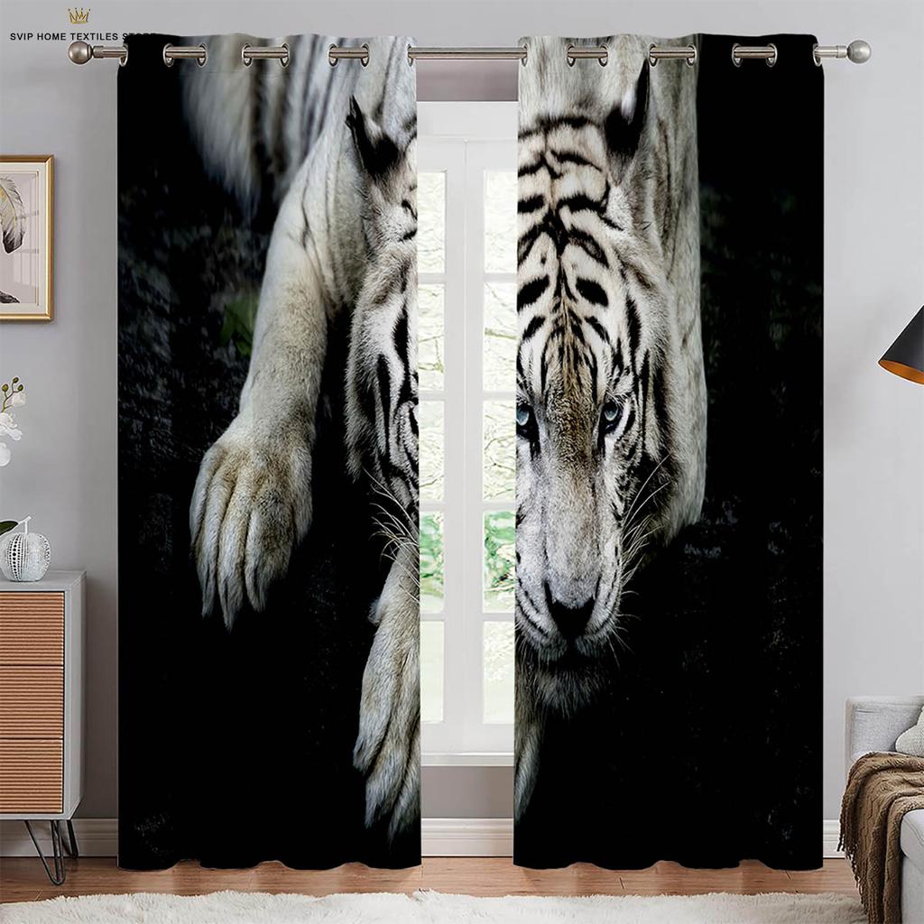 Cheetah Lion Ferocious Animal 3d Printing Curtains Children's Room Living Room Study Kitchen Decorative Curtains 2 Pieces