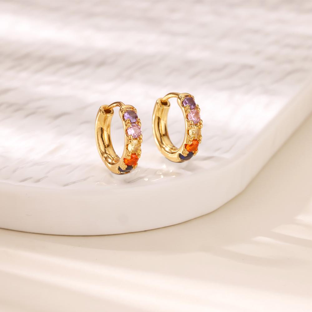 Luxury Stainless Steel Colored Zirconia Earring for Women Gold Color Anti Fading Earring Wedding Vacation Jewelry Accessories