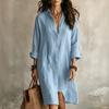 Women's Casual Long Sleeve Button Down Shirt Dress with Lapel Collar Color Loose Fit