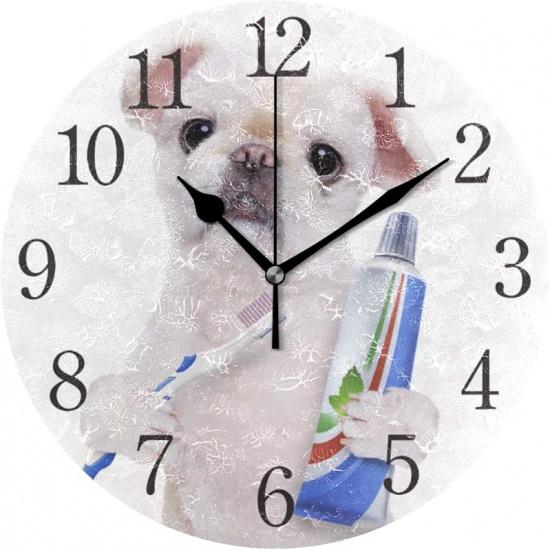 Настенные часы Фламинго Пляж Декоративные Подвесные часы Бесшумные Не тикающие Квадратные часы для гостиной кухни спальни Brushing Teeth Dog