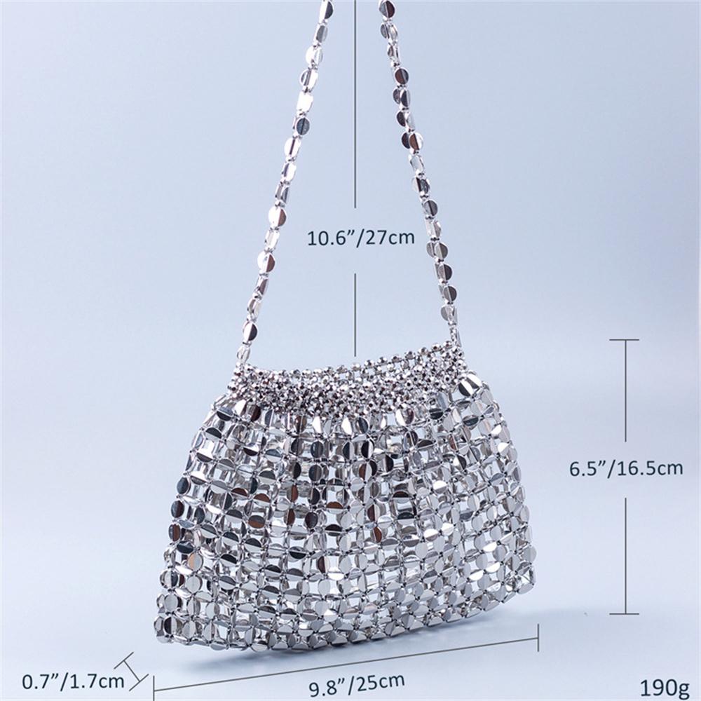 New Handmade Silver Gold Flat Beads Beaded Weaving Large Dumplings Fashion Trendy Shoulder Tote Bag