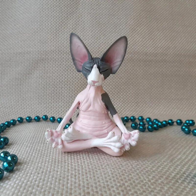 Meditazione Yoga Gatto Felice Buddha Bizzarro Statua Gatto Sfinge Scultura Art Déco Statua da Giardino Esterno