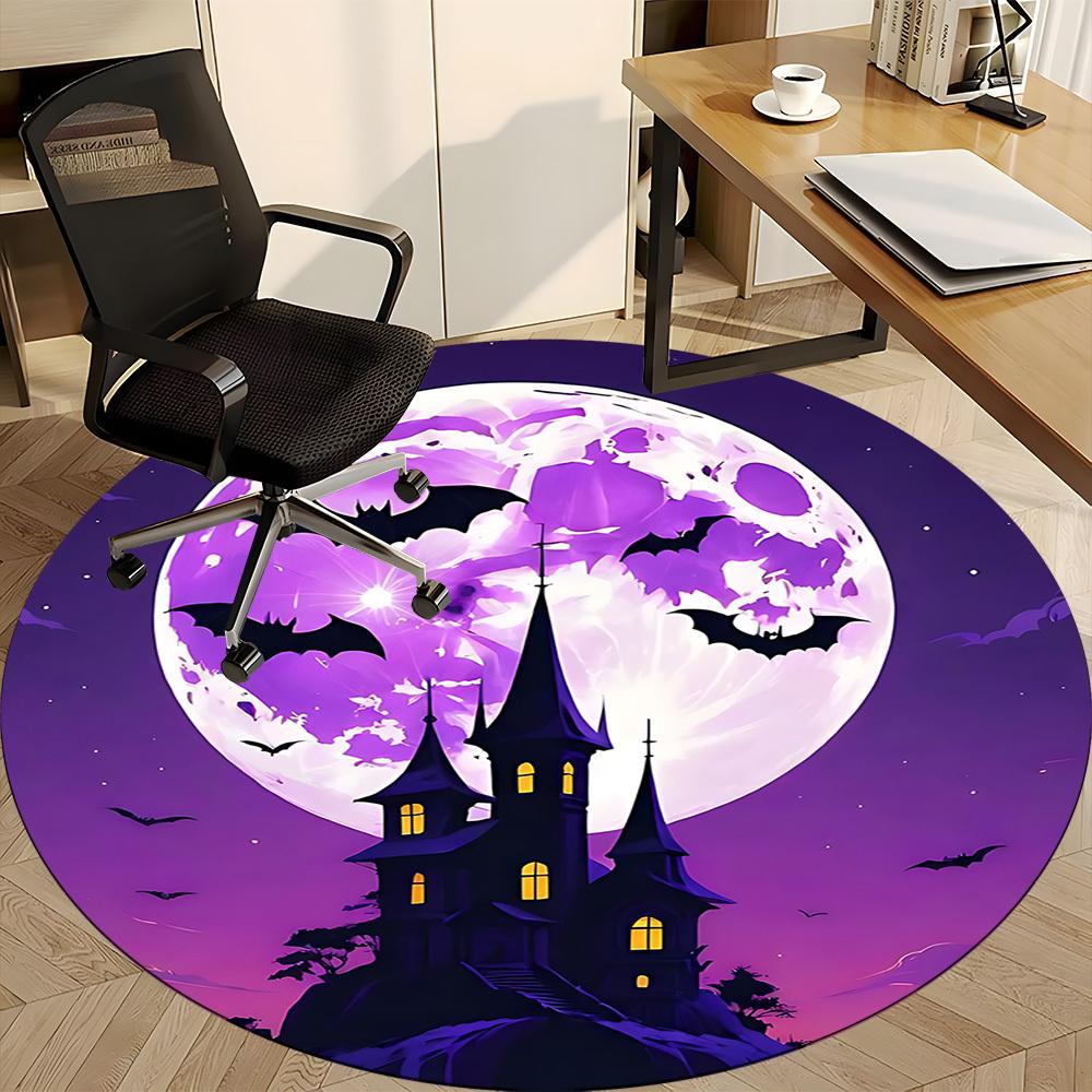 1pc Moon HauntedHouse Office Round Area Rug, Under Office Chairs Bedroom Living Room Home Decor, Room Deco, Available in Various Sizes
