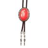 Western Vintage Braided Rope Bolo Tie with Oval Shape Stone Pendant Adjustable Cord Necktie Jewelry Necklace for Men