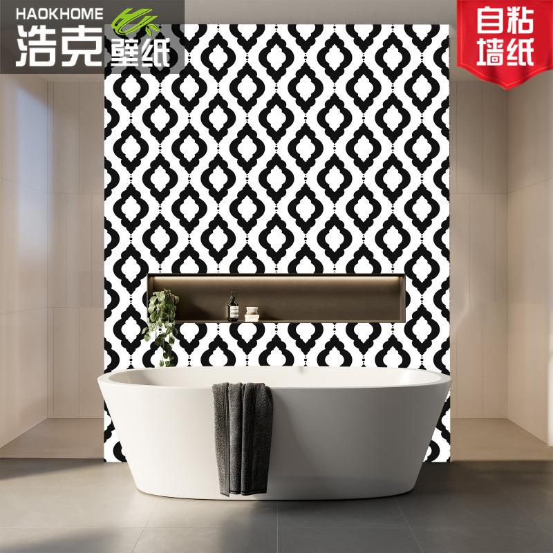 Removable Peel and Stick Grid Wallpaper Geometric Black White Trellis Contact Paper for Home Bathroom Decorations