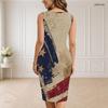 Women Plus Size V Neck Sleeveless American Flag Printed Bodycon Midi Dress