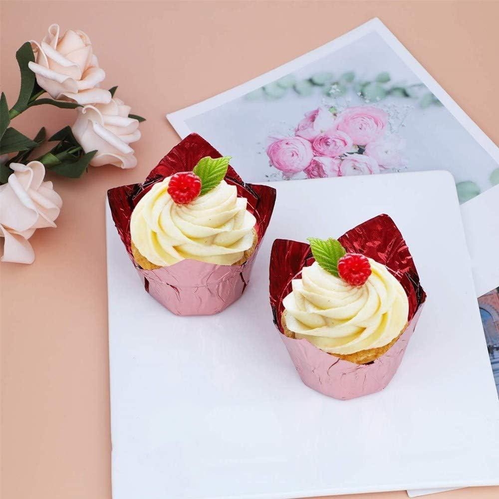 100 Stück Aluminiumfolien-Backförmchen - Einweg-Tulpenförmige Cupcake-Förmchen, 3,5 oz, Wiederverwendbare Aluminium-Cupcake-Form Ramekin-Halter