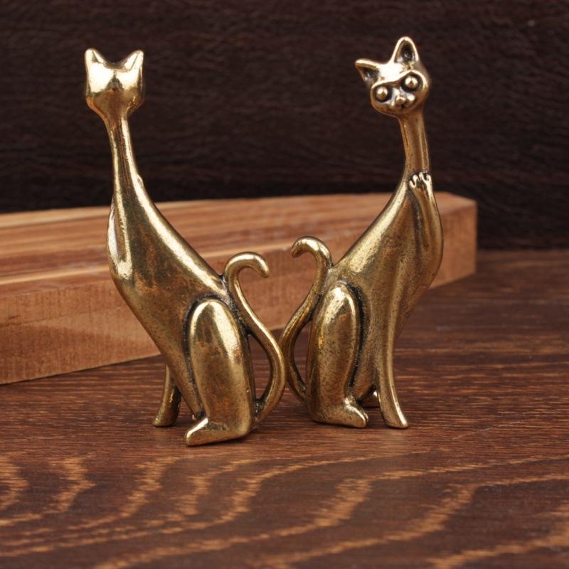 Lustige Katze Messing Kleine Ornament Heim Büro Schreibtisch Kätzchen Figuren Handgefertigt Tischplatte Kupfer Tier Skulptur Dekoration Handwerk