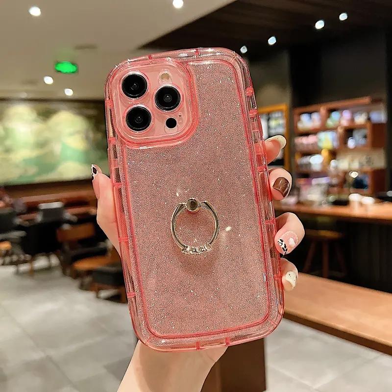 

Блестящий мягкий чехол-держатель на палец из ТПУ для IPhone 14 Pro Max 14 Pro 14 Plus 14 13 Pro 13 12 Pro 11 XR iPhone 8 Plus/7 Plus розовый