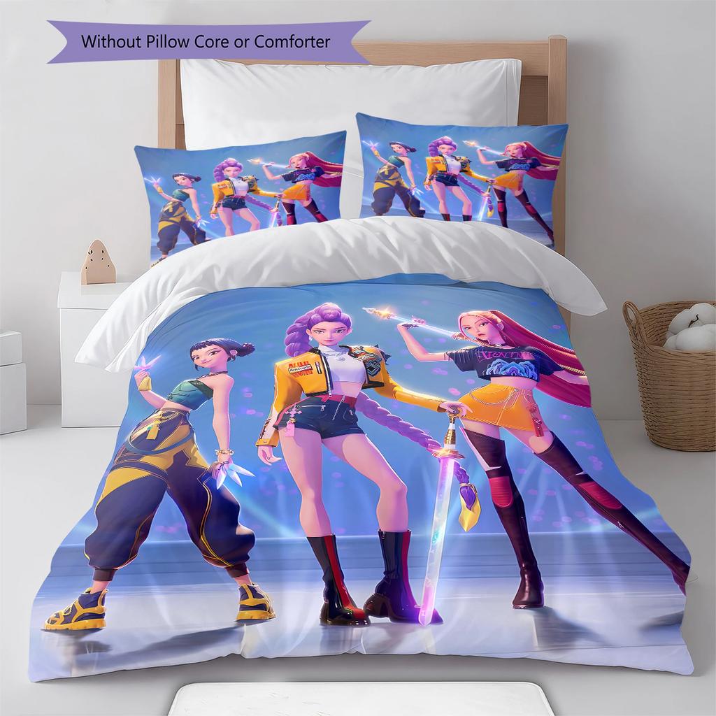 Kpop Dämonenjäger Muster Bettwäsche, Steppbett Set Steppbettbezug Kissenbezug Zuhause Geburtstagsgeschenk (1 Bettbezug + 2 Kissenbezüge, ohne Füllung)