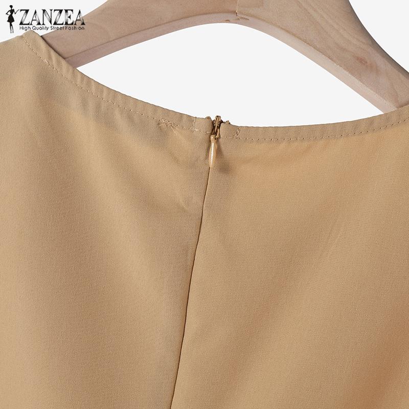 ZANZEA Women Casual Round Neck Zipper Short Sleeve Dresses