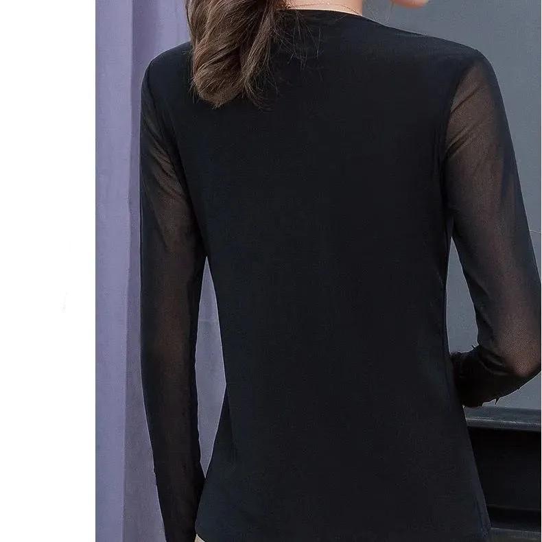 Women's Summer Lace Mesh Camisole Top Slim-Fit Elegant Long-Sleeve Blouse