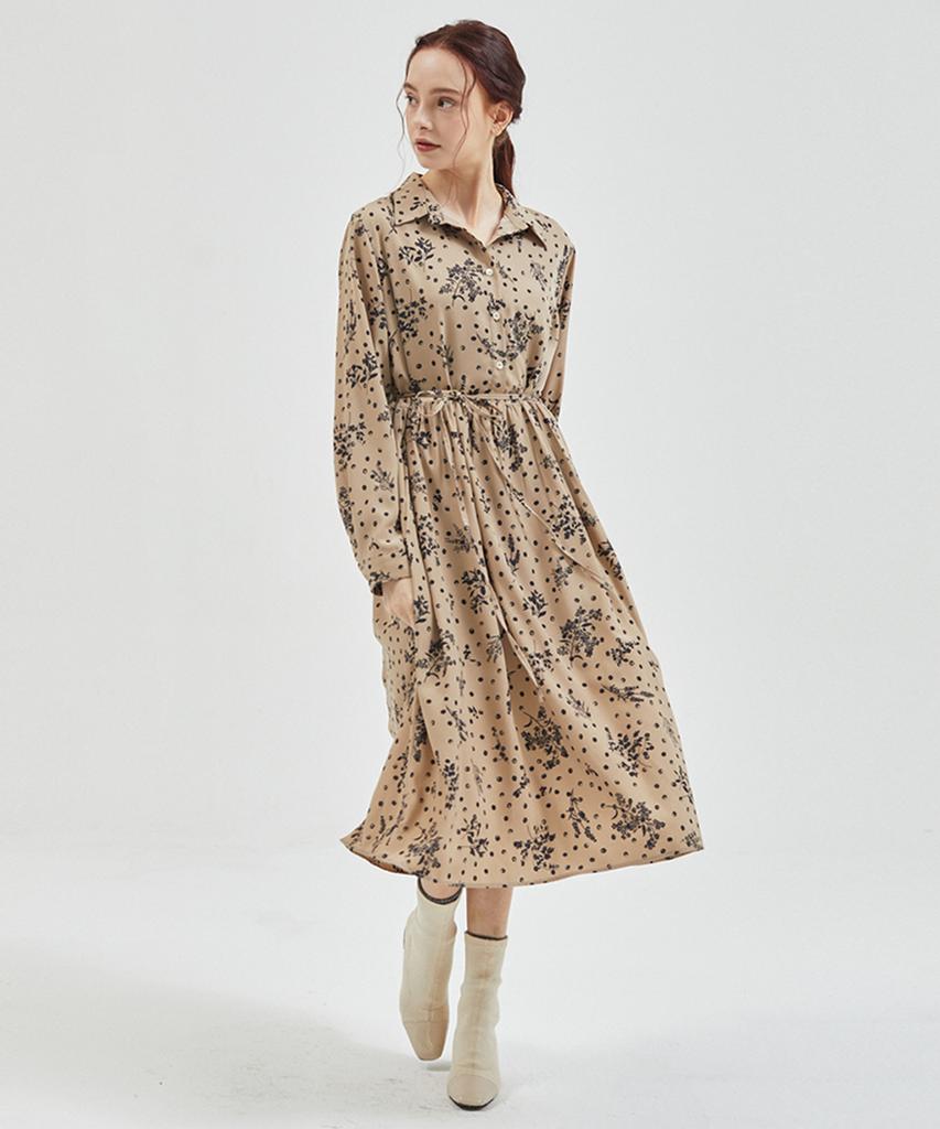 MANAVIS7 Diane Half Shirt Dress Beige