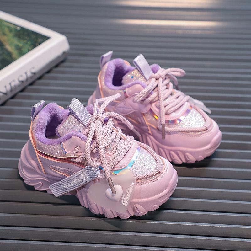 

Fall Cute Girls Athletic Shoes Lightweight Non Slip Daddy Sneakers Kids Casual Shoes size 26 фиолетовый