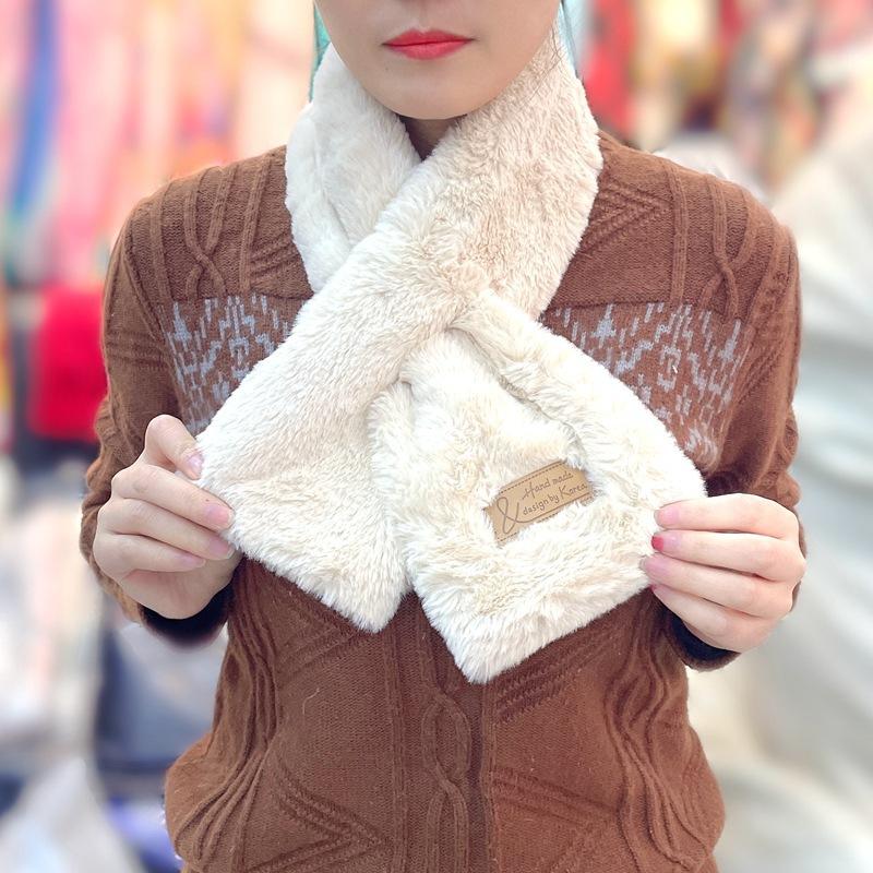 Autumn And Winter New Plush Imitation Rabbit Hair Pearl Buttons Fur Scarve Solid Colour Versatile Scarve Fashion Women's Scarve