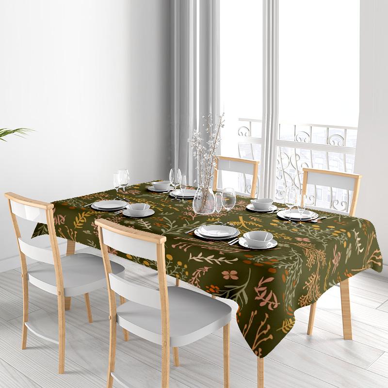 Green Floral Tablecloth Home Decoration Indoor Dining Room Kitchen Decorative Washable Non-Slip Table Linen Fabric