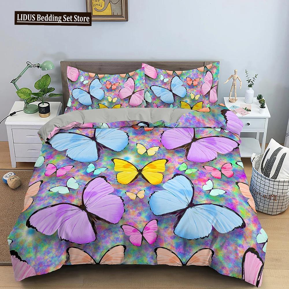 

Комплект постельного белья с 3D-печатью, узор «Бабочки», пододеяльник, покрывало, одинарный, двуспальный, королевский размер, пододеяльник с наволочкой 2/3 шт EU single(135x200cm)
