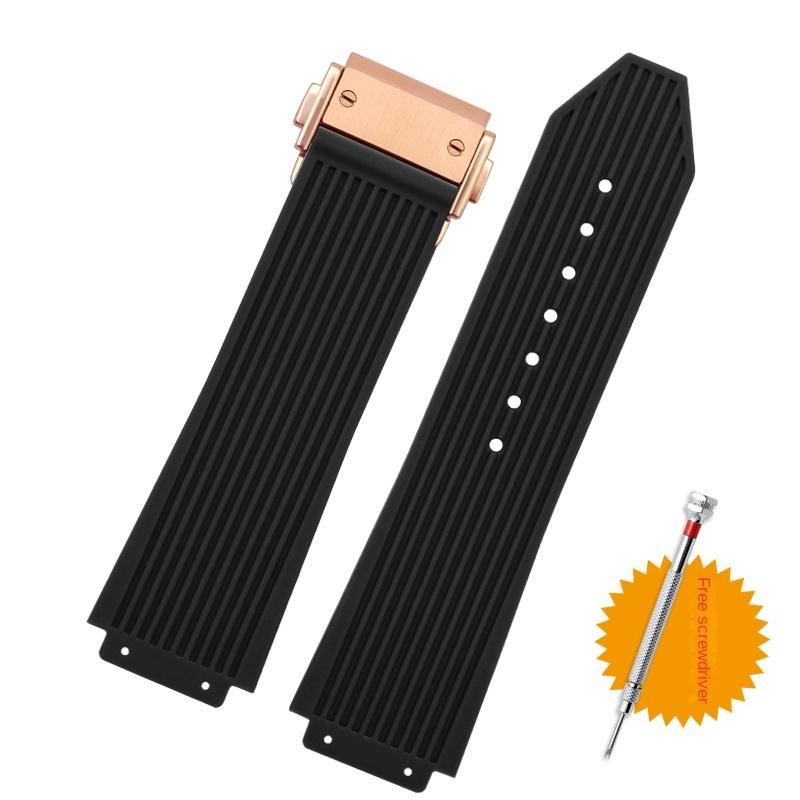 For Hublot BIG BANG Black Blue white Silicone Rubber Strap With men Butterfly Buckle Watchband Accessories 26*19mm Free tools