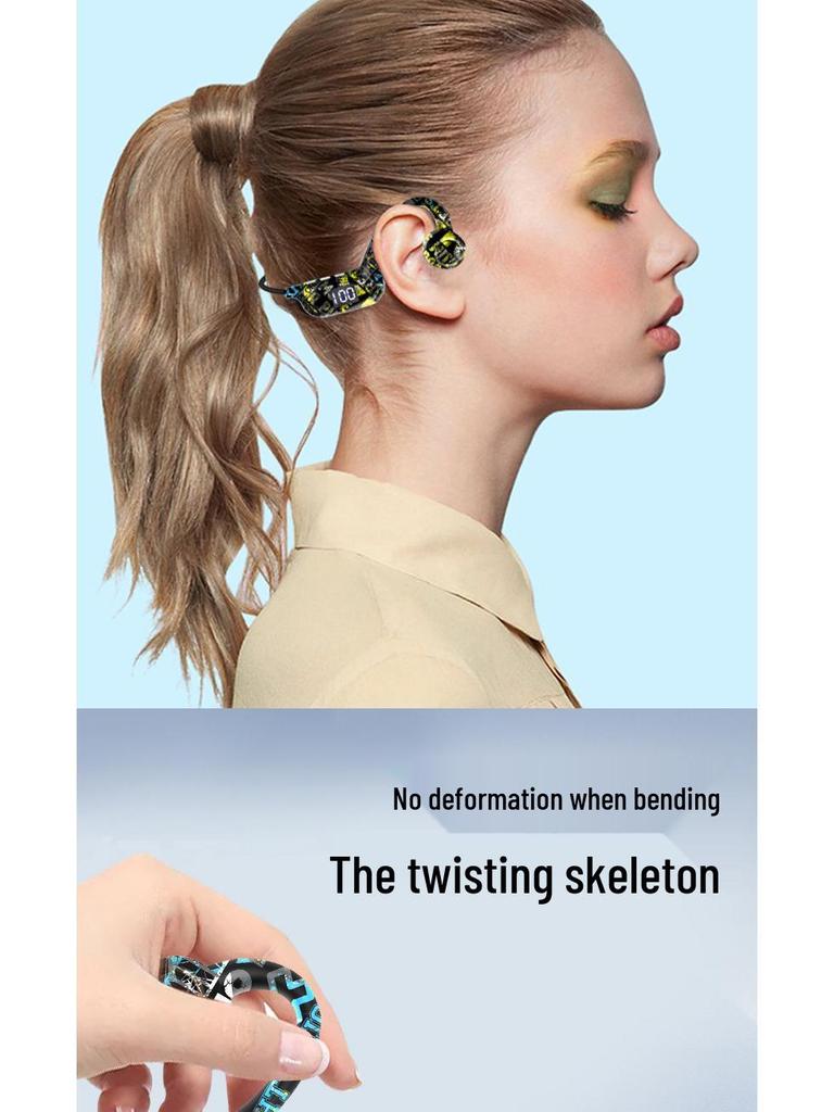 AKZ-G9 Vibration Bone Conduction Bluetooth Earphones with Card Slot, Digital Display, Neckband Design, and Long Battery Life.