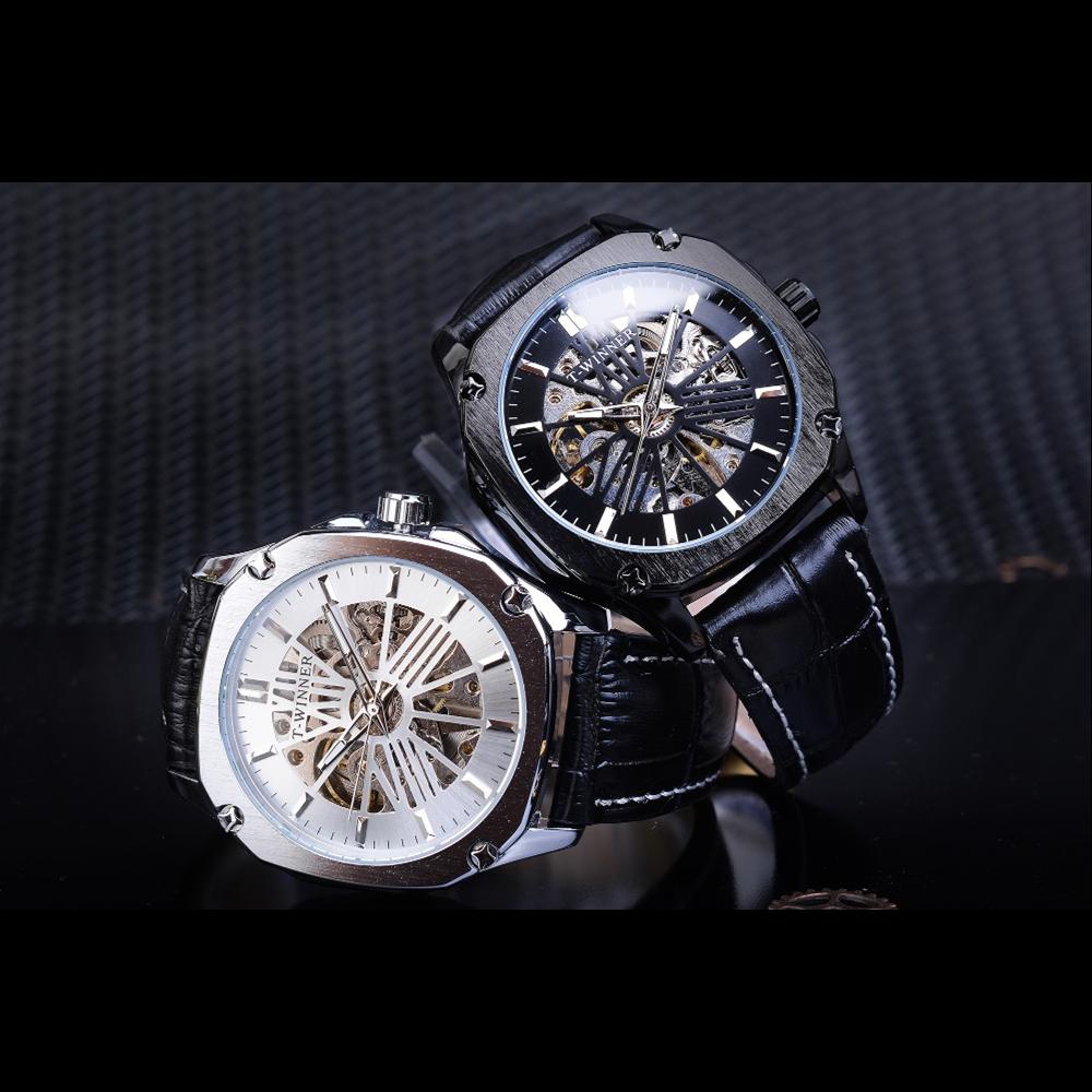 Winner Neue Top-Herrenuhr, Skelett-Mechanische Uhr, Automatische Mechanische Uhr, Herren-Gürteluhr