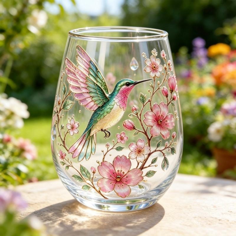 Garten Glas Teetasse Kolibris Florales Geprägte Kaffeetasse Dekorative Trinktasse, Gläser Geburtstag Geschenk