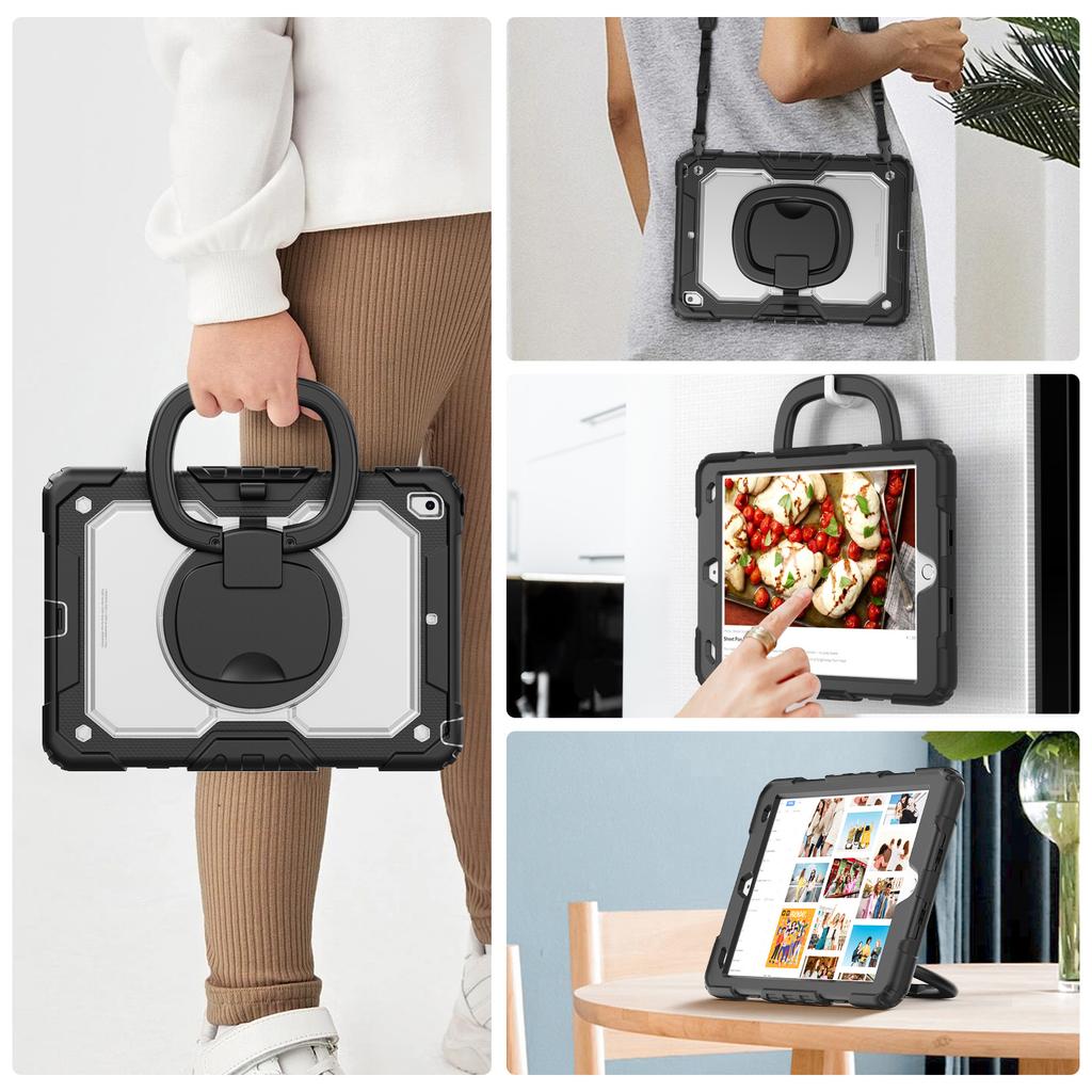 For iPad 10.2 (2021)/(2019)/(2020) Kickstand Case PC+Silicone Tablet Cover with Shoulder Strap