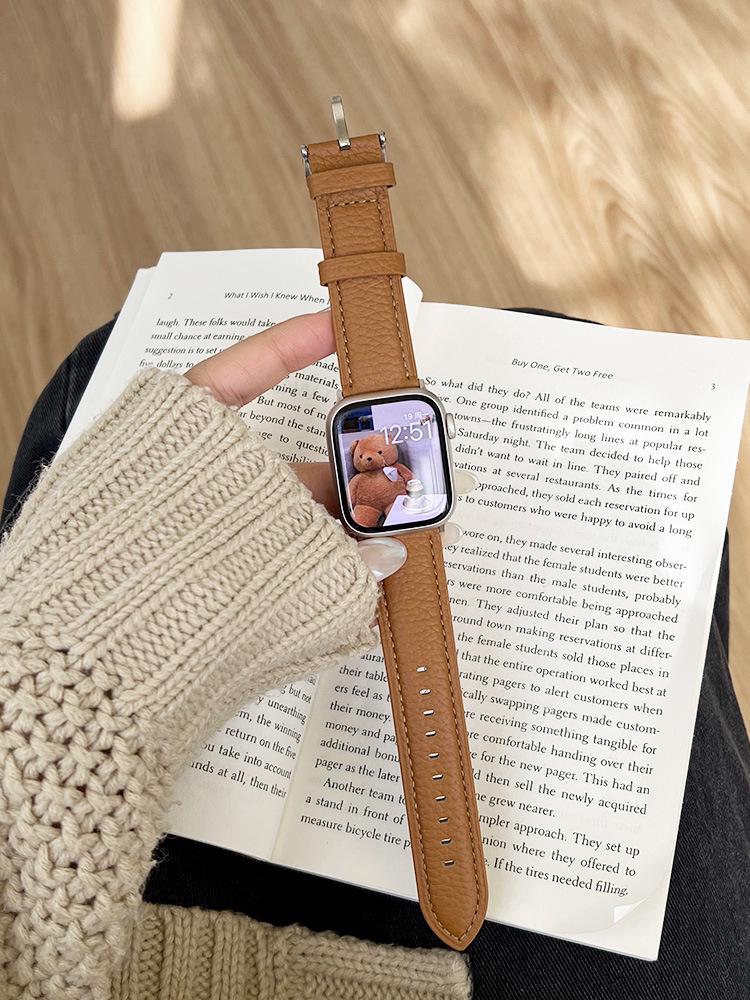 Compatible Starlight Lambskin Lychee Pattern Wristband for Apple Watch Series iWatch 3-9, SE