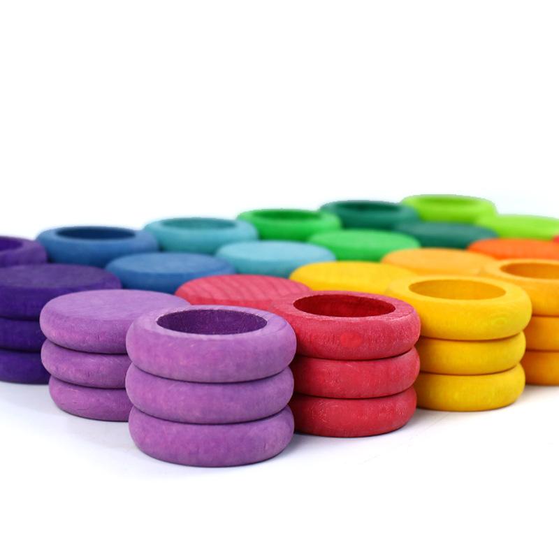 

rainbow blocks wooden kids color matching colorful disc circle ring for boys and girls educational early education toys