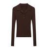 2025 Spring Women's Slim Fit Ribbed Knit Lapel Sweater