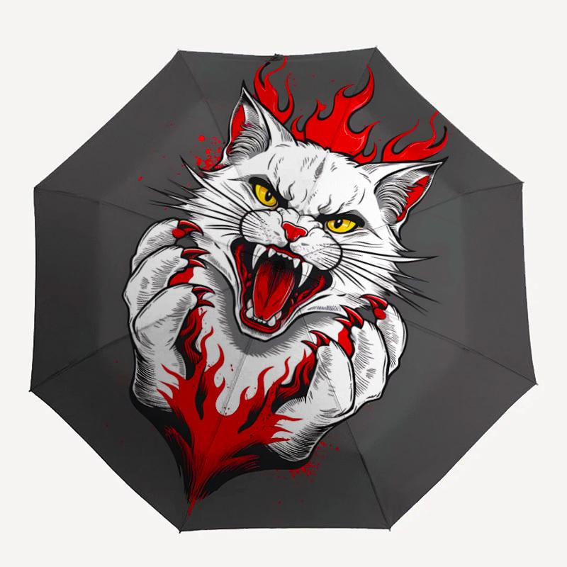 

1pc Feline Flames Automatic Open/Close Exquisite Umbrella - Compact Travel Umbrella, 8-Rib Heavy-Duty Construction, Ideal Gift, Outdoor Acce