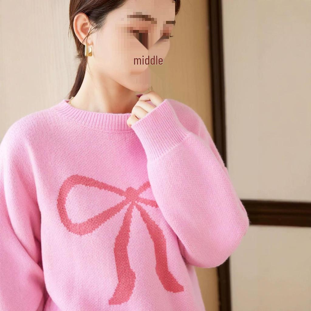2026 Autumn/Winter Women's Loose Bow Jacquard Knitwear - European & American Style