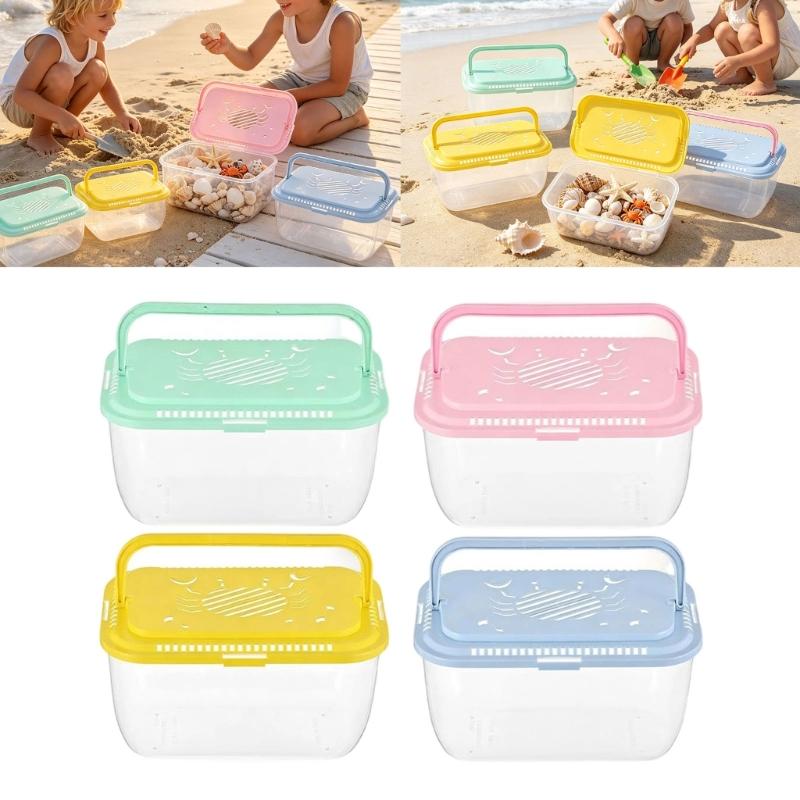 See Through Fish Care Tub Set of 4 for Pet Fish, Portable Transfer Tubs with Air Opening Covers and Top Handles for Cleaning and Separation Tasks