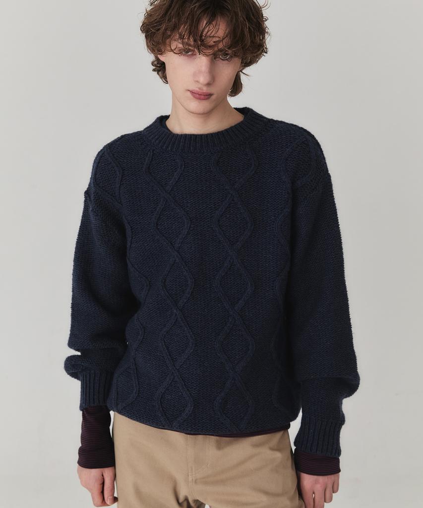 KINETO Mohair Fisherman Sweater_Navy