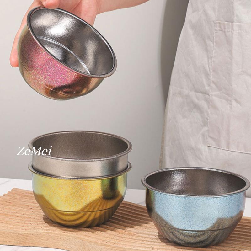 Pure Titanium Double-Wall Salad Bowl,With Lid Double-Layer Ice-Flake Cut Surface 12 Cm Home Food Storage Soup Bowl Tableware