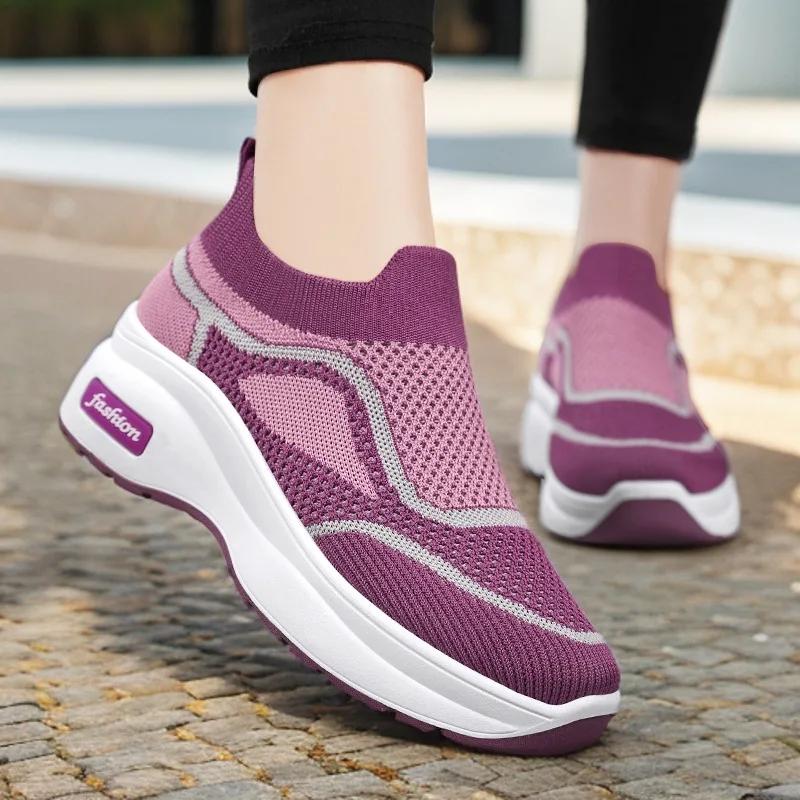 Fashion Spring  Autumn Women's Shoes Korean Version of Platform Casual Shoes Wholesale Heightening Breathable Flying Woven Shoes