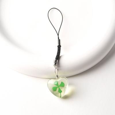 Portachiavi creativo a forma di quadrifoglio verde portafortuna, ciondolo in vetro con fiore secco, cordino per telefono, accessorio decorativo per chiavi auto, regali per ragazze.