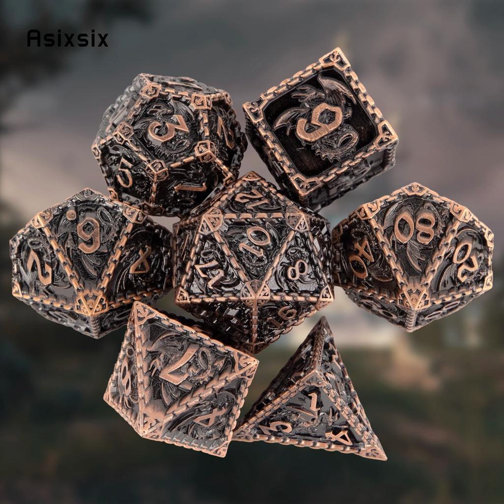 7 Pcs Copper Dragon Metal Dice Solid Metal Polyhedral Dice Set Suitable for Role-Playing RPG  Board Game Card Game