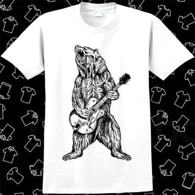 Rock N Roll Crazy Bear Playing Electro Guitar Party T Shirt 1101
