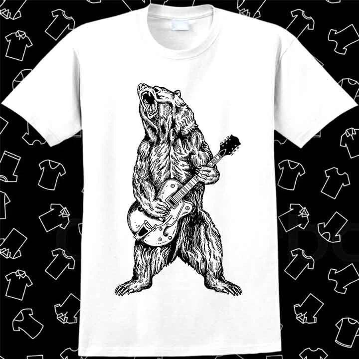 Rock n Roll Crazy Bear Playing Electro Guitar Party T Shirt 1101 L