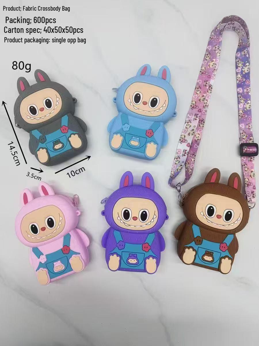 Милая Девчачья Мультяшная Силиконовая Сумка-Кроссбоди Labubu с Сердечком для Детей