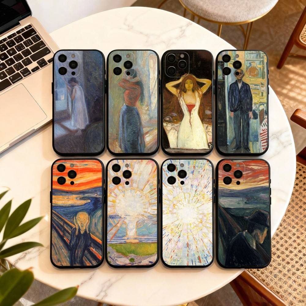 Art E-Edvard M-Munch Paintings Phone Case For iPhone 17,16,15,14,13,12,11 Plus,Pro Max,XS,Soft Silicone Black Cover