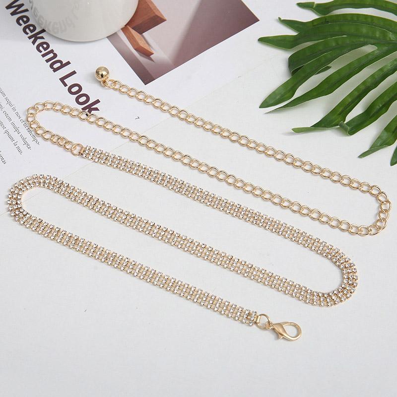 Glanzende Strass Dames Tailleketting Riem Elegante Lange Dunne Verstelbare Metalen Ketting Voor Dame Vrouwelijke Jurk Jas Decoratieve Tailleband 115cm gray