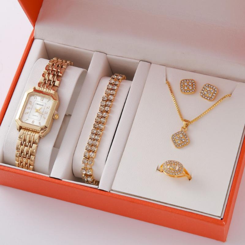 

European And American Light Luxury Simple Diamond-Encrusted Geometric Necklace Ring Earrings 3-Piece Set Fashionable Versatile Jewelry Set bulk price