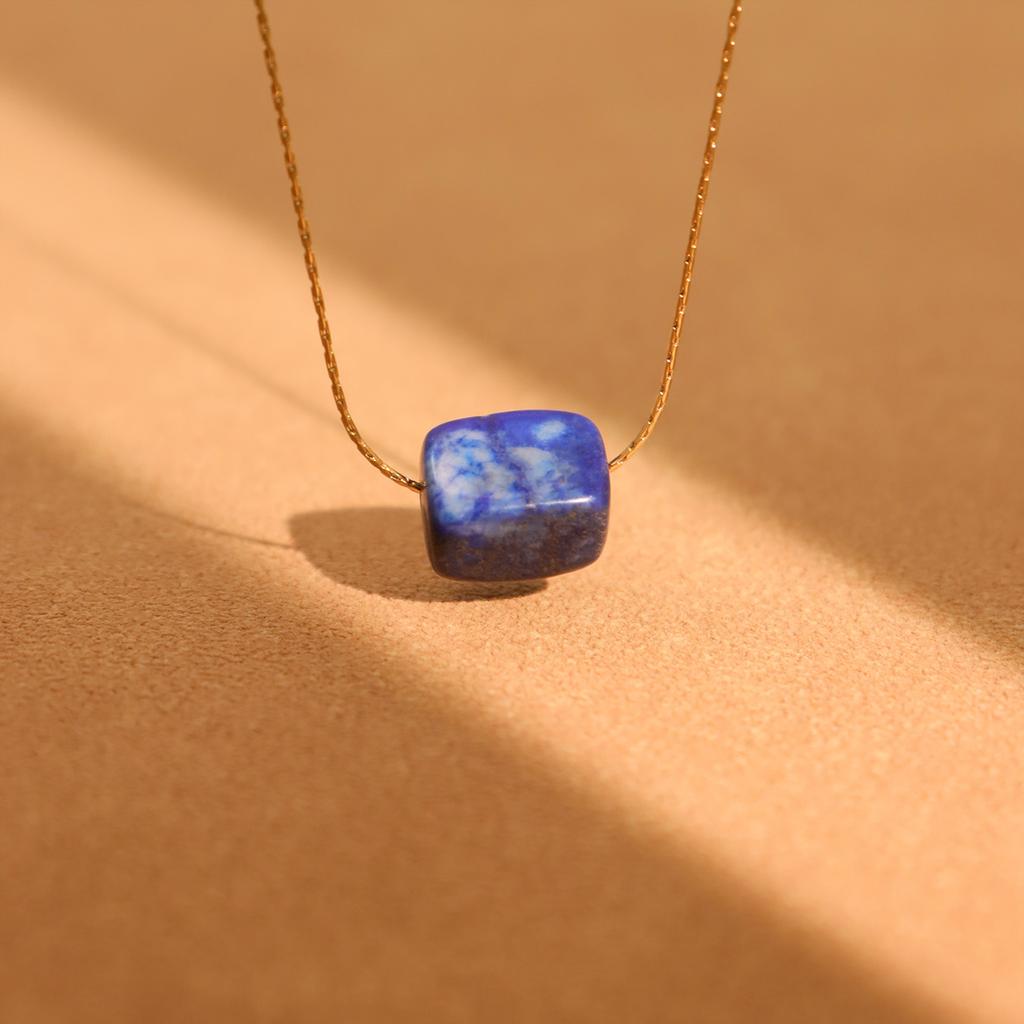 316 Stainless Steel Gold-Plated Fine Chain Fashion Necklace Square Natural Turquoise Pendant Necklace Women's Charm Zircon