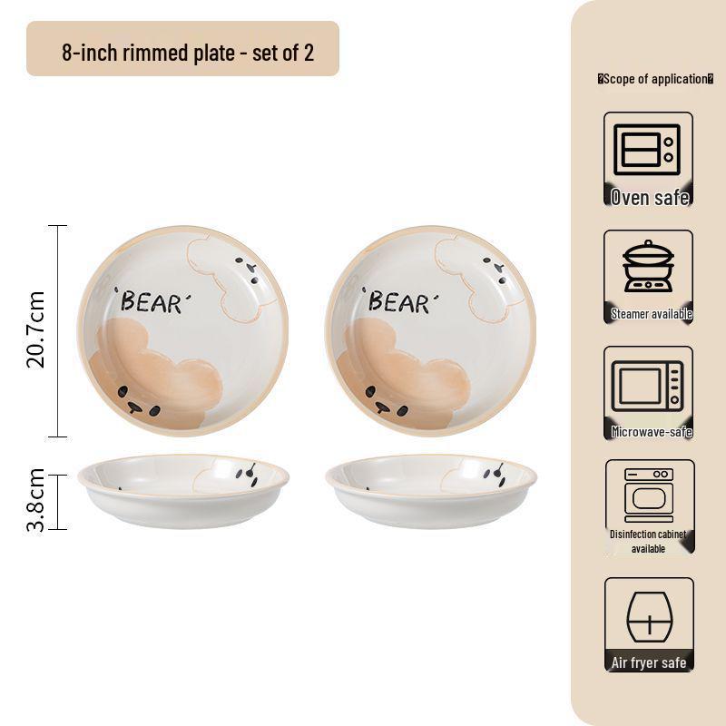 Cute Cream Ceramic Bowl & Plate Set: Stylish Underglaze Tableware for Rice & Veggies