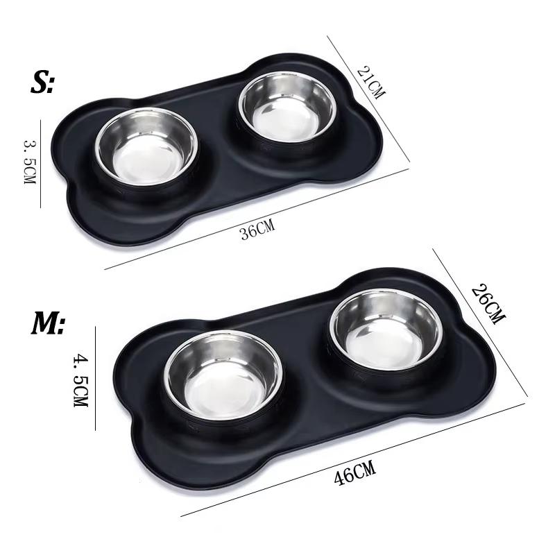 Stainless Steel Pet Dog Feeder Silicone Anti-spill Cats Dog Double Bowl Pet Feeding Drinking Water Bowls Dog Food Dispenser