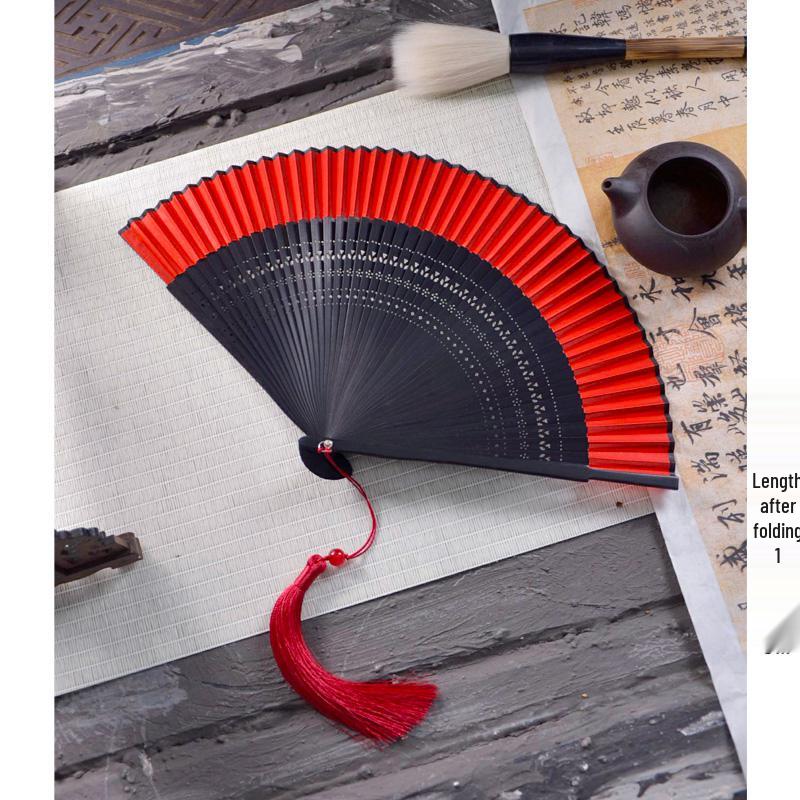 Red Ancient Style Chinese Folding Dance Fan - Easy To Open & Close, Perfect for Hanfu, Cheongsam, and Runway Shows